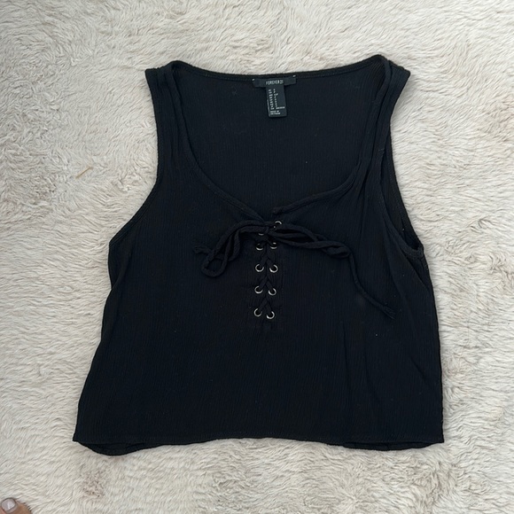 3 for $30 - EUC Black forever 21 crepe lace up tank top - Picture 2 of 5